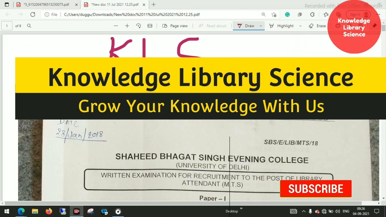 Library Attendant Question paper Delhi University