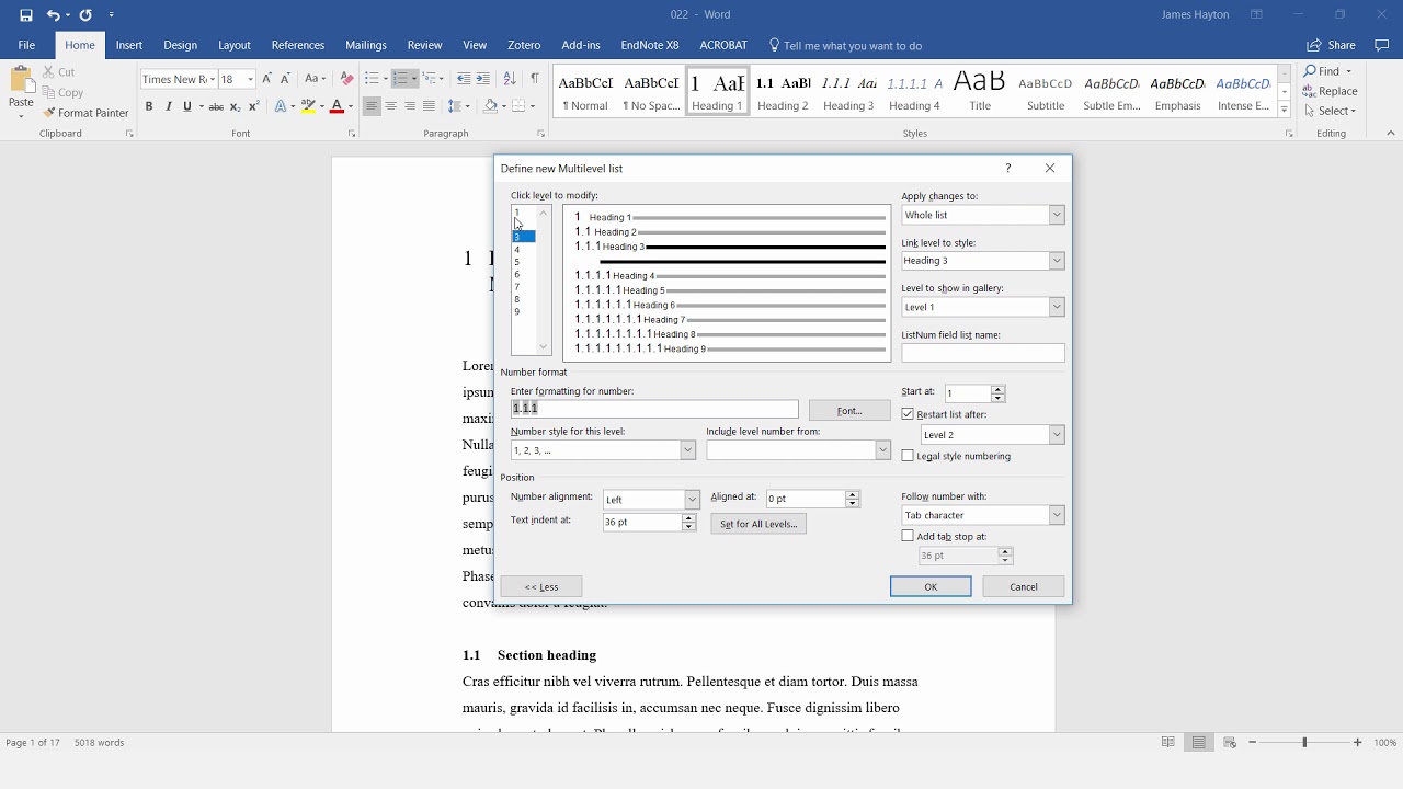 How to auto number thesis chapters and sections in Microsoft Word