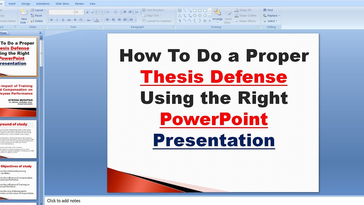 how to make PowerPoint presentation for Research defense